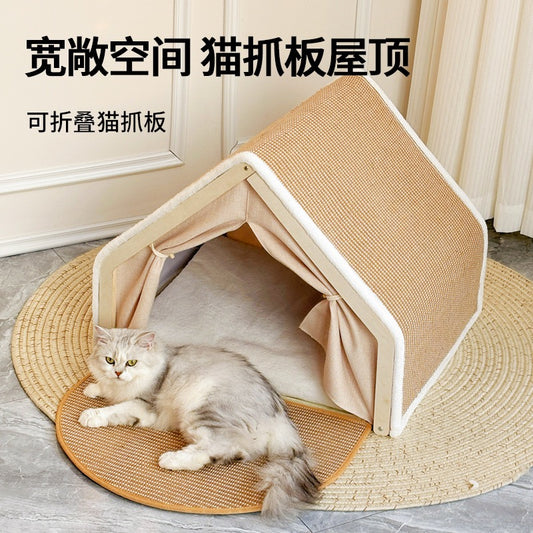 All-Season Cat Villa with Sisal Scratching Board and Cat Tent
