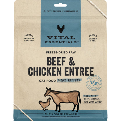 Vital Essentials - Cat Freeze-Dried Raw BEEF & CHICKEN Entree  MINI PATTIES