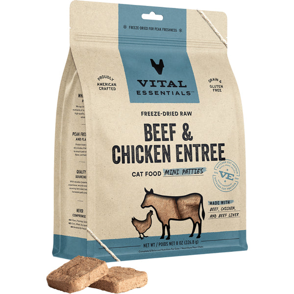 Vital Essentials - Cat Freeze-Dried Raw BEEF & CHICKEN Entree  MINI PATTIES