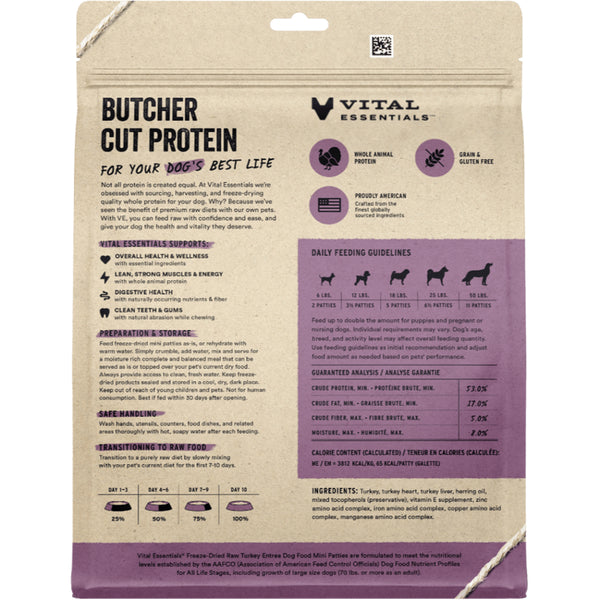 Vital Essentials - Dog Freeze-Dried Raw Turkey Entree Mini Patties 14oz