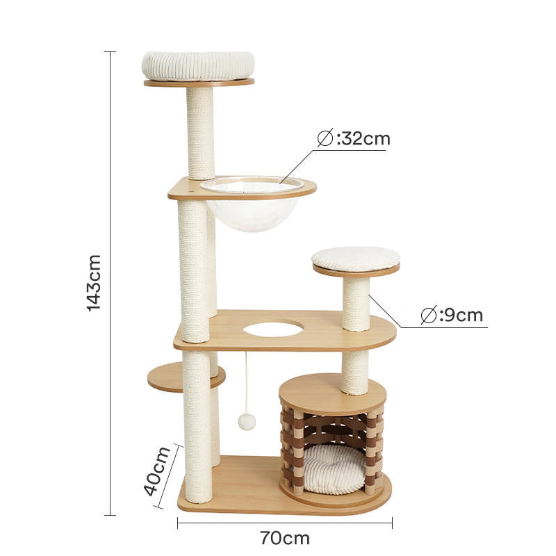 ZEZE Cream Mat Wooden Cat Tree