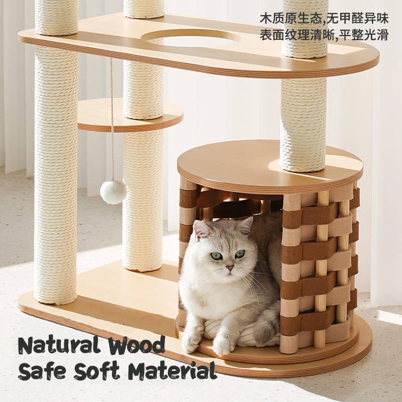 ZEZE Cream Mat Wooden Cat Tree