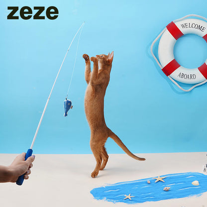 ZEZE Telescopic Fishing Rod Fishing Cat Teaser Toy with Catnip